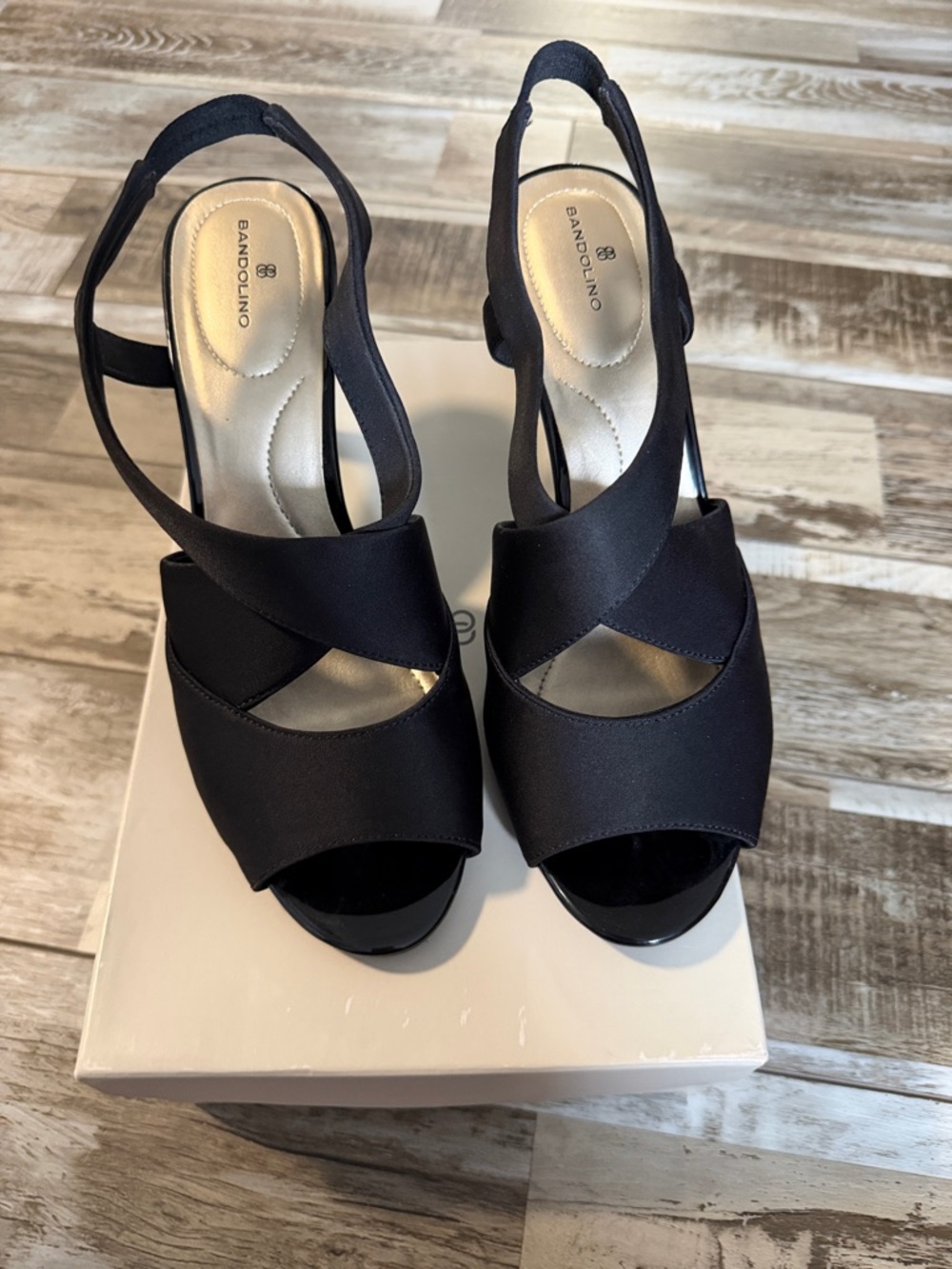 Bandolino Black Open-Toe Slingback Heels